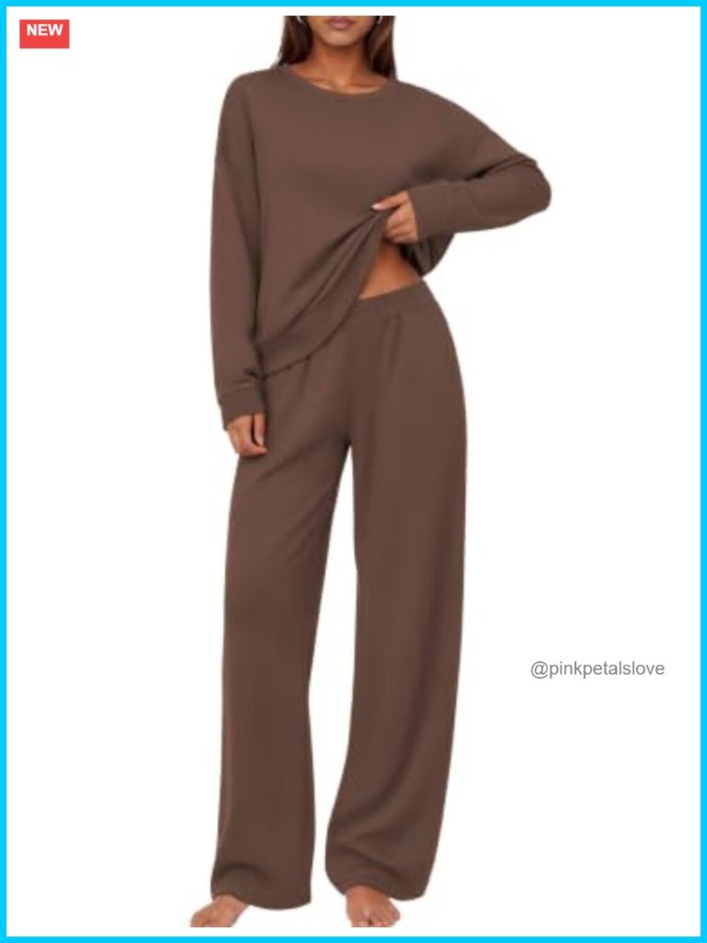 Women's 2-Piece Lounge Set Long Sleeve Crew Neck & Wide Leg Pants Pajama